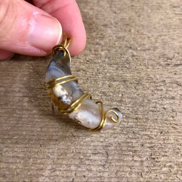 Agate Crescent Wire Wrapped Necklace Pendant - Picture 3 of 5